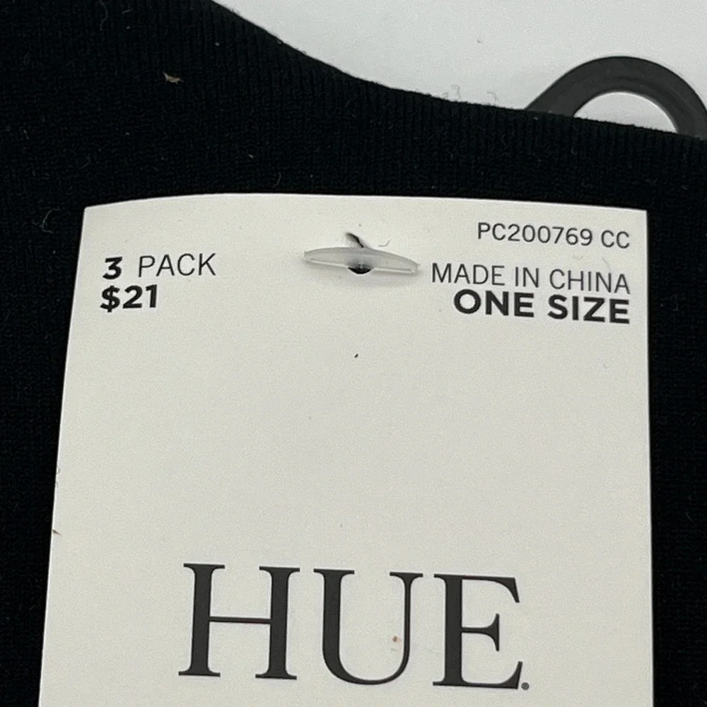 HUE Crew Socks Womens One Size Black 3 Pack PC200769 CC Solid Basic Ribbed New